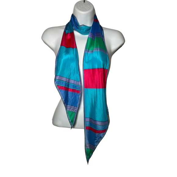 Liz Claiborne Accessories - Vintage Liz Claiborne Silk Scarf Green Teal Pink Narrow Neck Head Tie 80s
